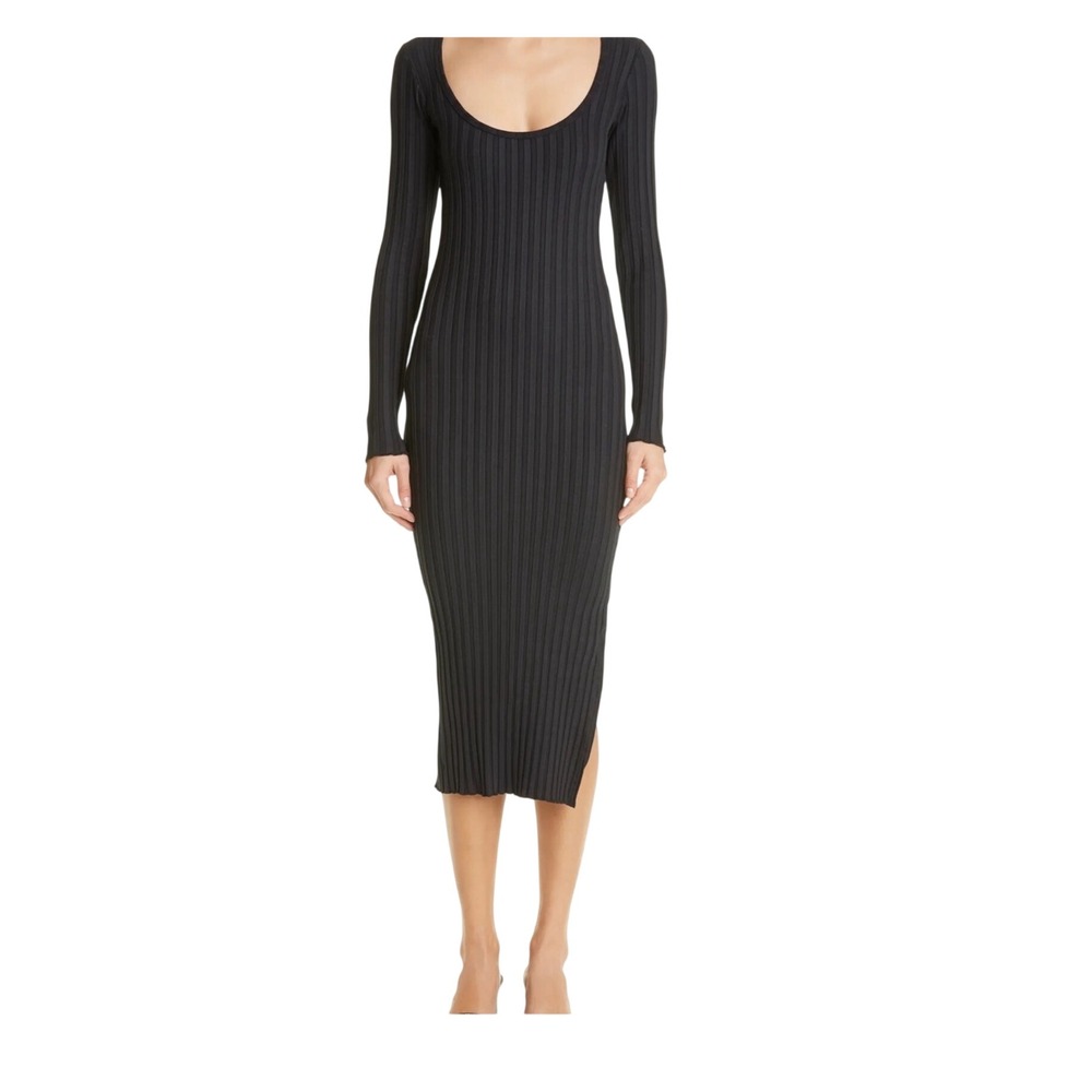 Simon Miller Body Con Midi Dress Ribbed Scoop Neck Witchy Goth Punk Minimal Chic